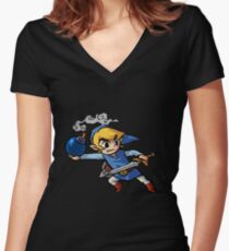 Blue toon link Women's Fitted V-Neck T-Shirt