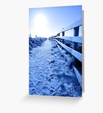 snow covered path on cliff fenced walk Greeting Card