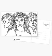 Drawing of Artemis, Aphrodite & Athena Postcards