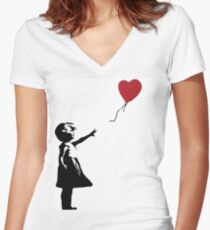 Banksy - Girl With Balloon Women's Fitted V-Neck T-Shirt