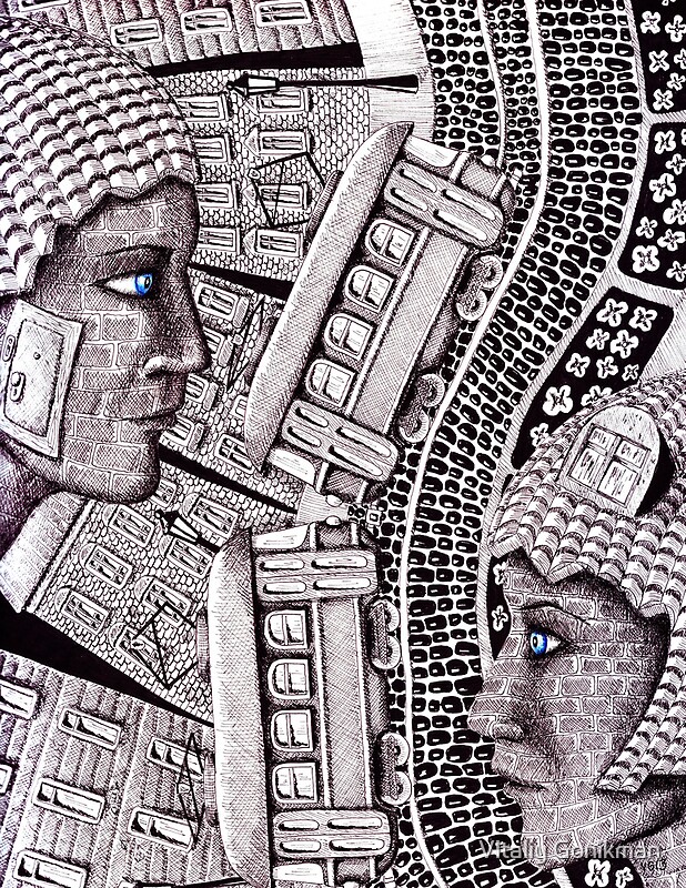 City Love Surreal Ink Pen And Colored Pencils Drawing By Vitaliy