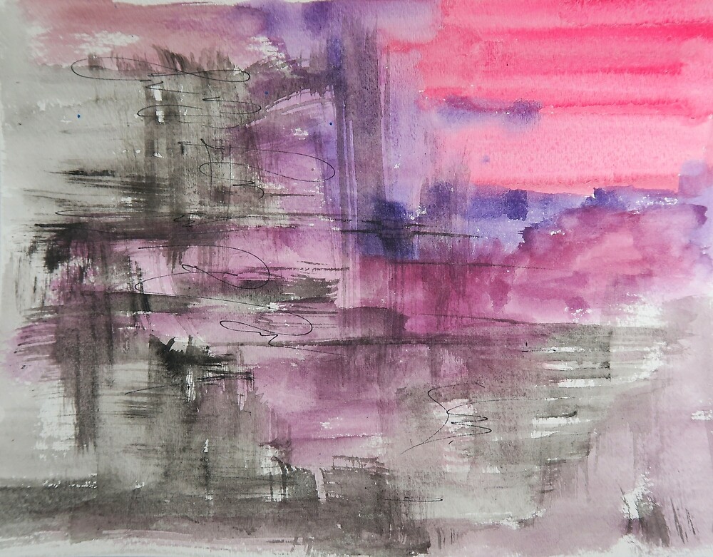 Hot Pink Purple and Black Dripping Abstract by Express Yourself Artshop