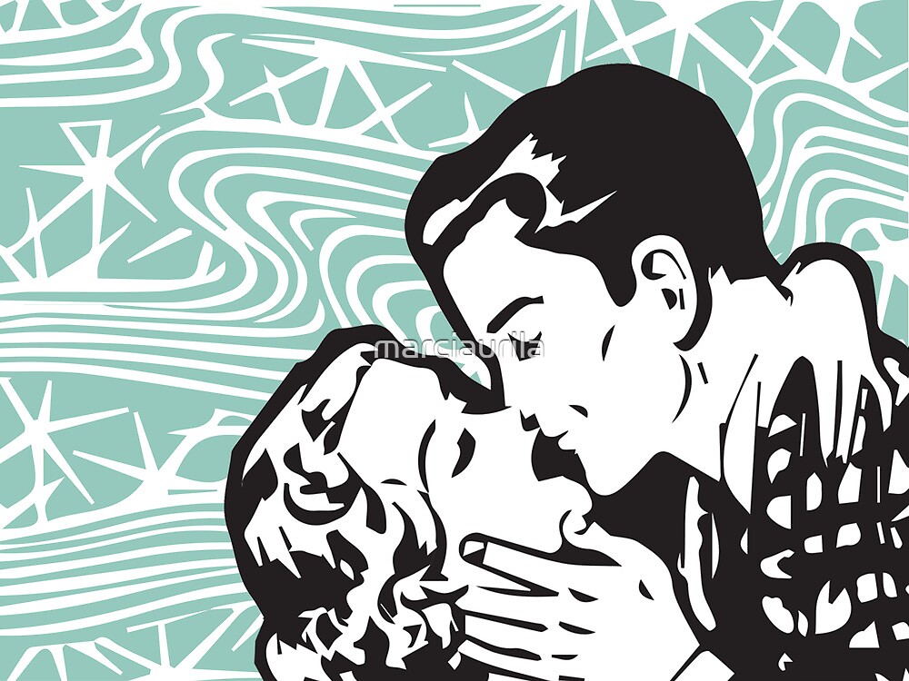 &quot;Pop art kiss in teal&quot; by marciaurila Redbubble