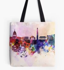 Bolsa de tela Horizonte de Washington DC en fondo acuarela
