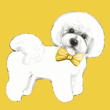 Artwork thumbnail, Bichon Frise on Mustard yellow, with bow by MagentaRose