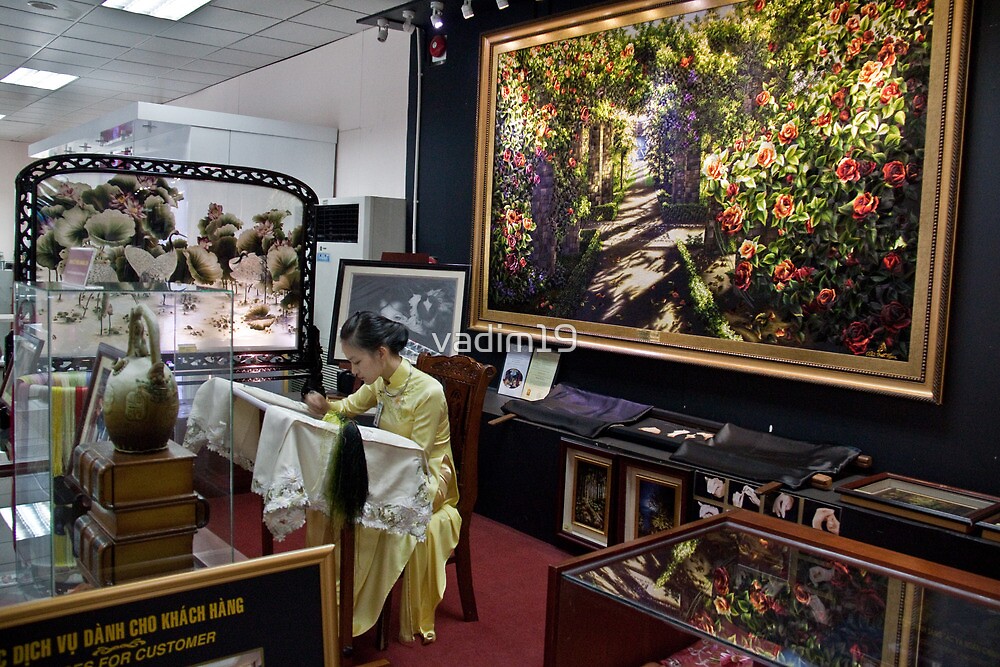 "Vietnam. Ho Chi Minh City (Saigon). Silk Embroidery shop at the