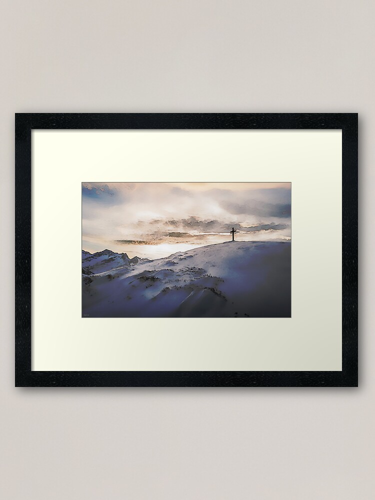 Alternate view of Christian Cross On Mountain Framed Art Print