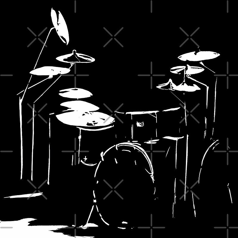 “Drum kit black and white” by Karen Harding | Redbubble