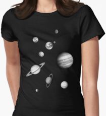 Black and White Solar System Women's Fitted T-Shirt