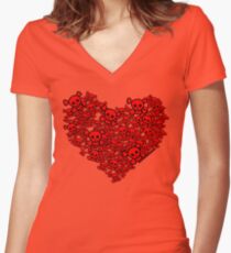 Cute Emo Skull Heart Women's Fitted V-Neck T-Shirt
