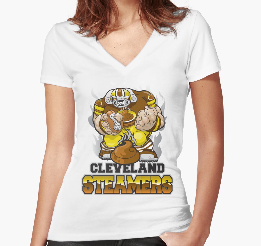 "Cleveland Steamer" Women's Fitted V-Neck T-Shirts by AngelGirl21030