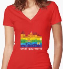 Small Gay World - Dark Background Women's Fitted V-Neck T-Shirt
