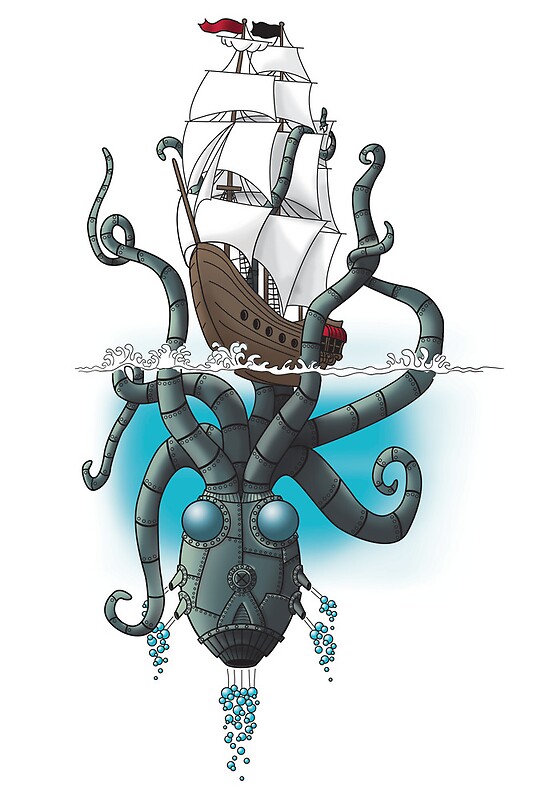 "Steampunk Kraken Tattoo Design" by BrandonLeeHayes | Redbubble