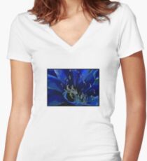 Blue Macro Women's Fitted V-Neck T-Shirt