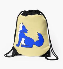 Blue Howling Wolf Pup Drawstring Bag