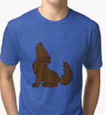 Solid Brown Howling Wolf Pup Tri-blend T-Shirt