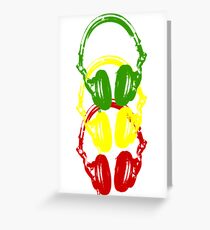 Rasta Colors Head Phones Stencil Style Greeting Card