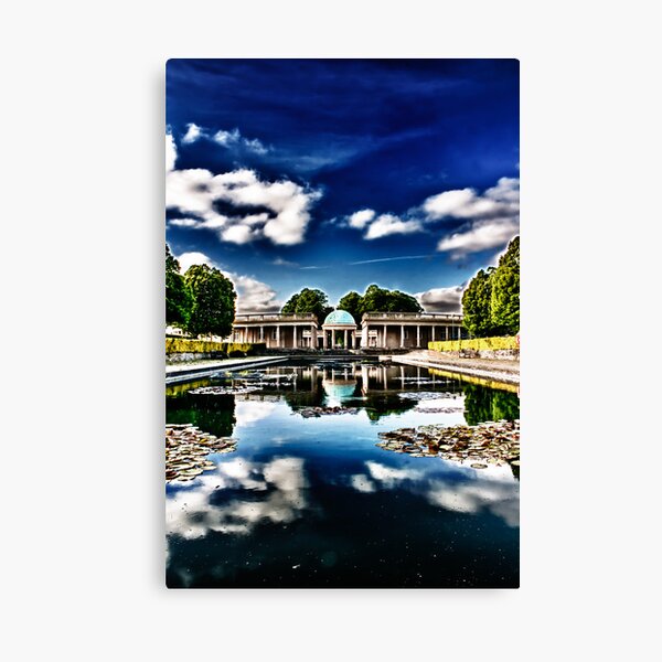 Pavilion Reflected in Lily Pond Canvas Print