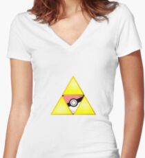 Zelda Triforce ( courage, wisdom, power, and pokemon ) Women's Fitted V-Neck T-Shirt