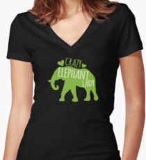 Crazy Elephant lady Women's Fitted V-Neck T-Shirt