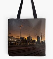 Sunset over ljubljana Train Station Tote Bag