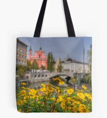 A View Towards the Three Bridges, Ljubljana Tote Bag