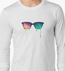 Psychedelic Nerd Glasses with Melting LSD/Trippy Color Triangles Long Sleeve T-Shirt