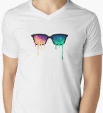 Psychedelic Nerd Glasses with Melting LSD/Trippy Color Triangles Men's V-Neck T-Shirt