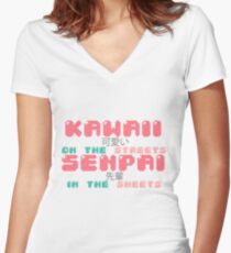 ♡ KAWAII on the streets, SENPAI in the sheets ♡ Women's Fitted V-Neck T-Shirt