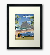 Piha New Zealand with Surfers 1969 Framed Print