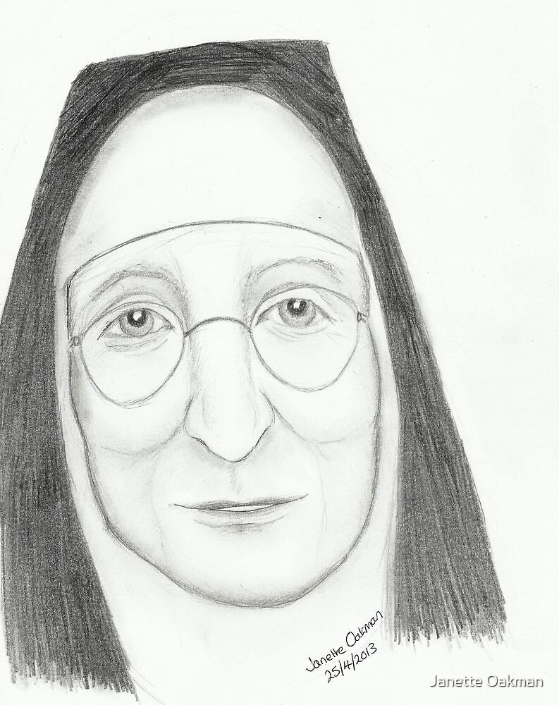 Nun Wearing Glasses Pencil Portrait By Janette Oakman