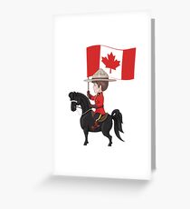 Mountie on horse with flag of Canada in hand Greeting Card