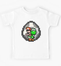 Mario & Yoshi with Egg Background Kids Tee