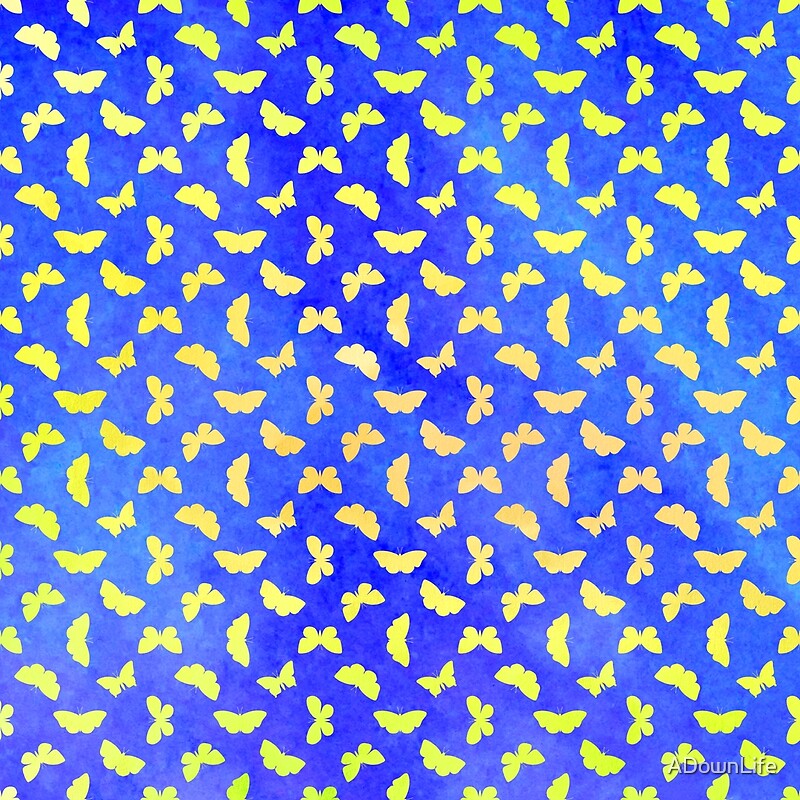 “Yellow Butterfly with Blue Watercolor Background for Down Syndrome