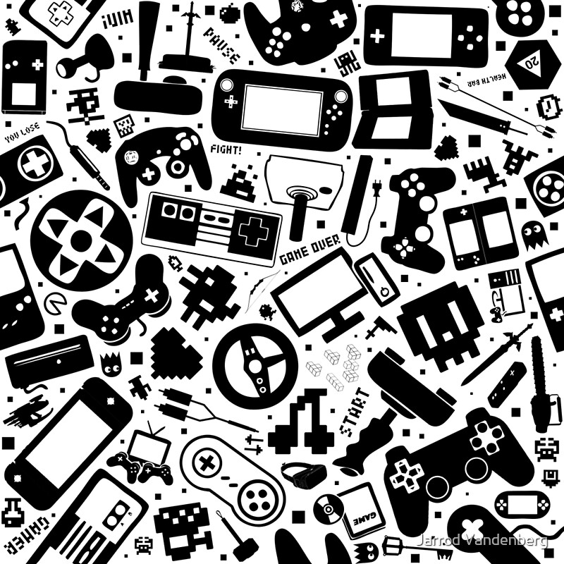 "Video Gamer Pattern Black and White" by Jarrod Vandenberg Redbubble