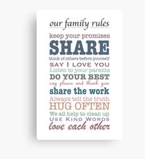 Our Family Rules (colour) Canvas Print
