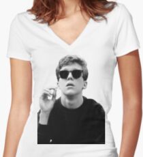 Black and White Brian Breakfast Club Women's Fitted V-Neck T-Shirt