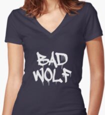 Bad Wolf #1 - White Women's Fitted V-Neck T-Shirt