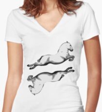 Two Lipanzanna Stallions in Capriole (Black and White) Women's Fitted V-Neck T-Shirt