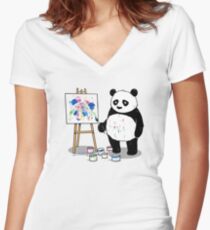Pandas paint colorful pictures. Fitted V-Neck T-Shirt