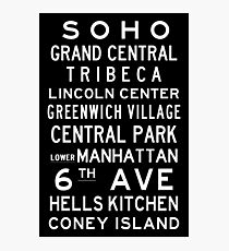 New York "SOHO" Classic Black & White subway sign art Photographic Print