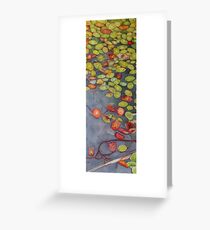 Lily pads on One Mile Lake, watercolor on paper mounted on board Greeting Card