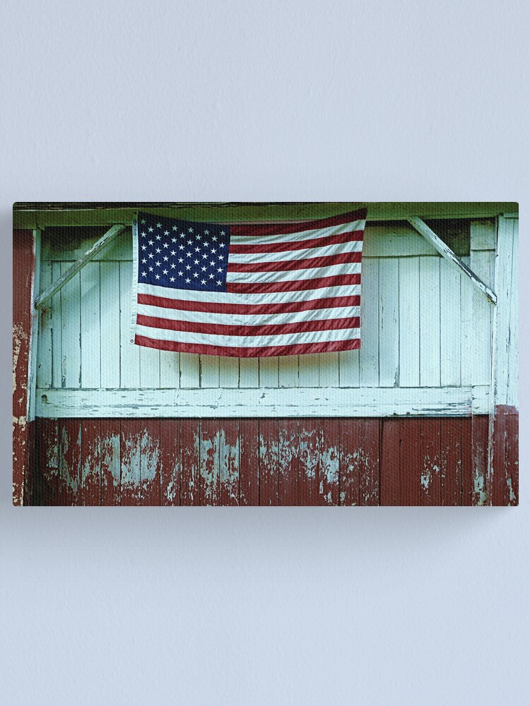American Flag On Rustic Barn Canvas Print By Jemvistaprint