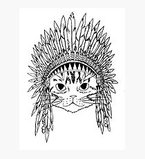 Cat with Headdress - white Photographic Print