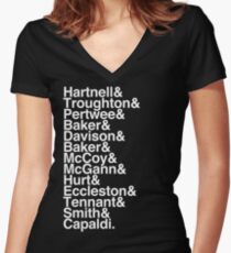 All Doctor - Hartnell to Capaldi, With Hurt Women's Fitted V-Neck T-Shirt