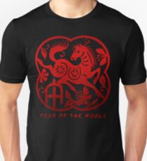 Year of The Horse Paper Cut Design Unisex T-Shirt