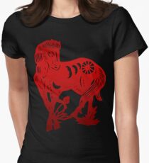 Chinese Zodiac Horse Papercut Women's Fitted T-Shirt