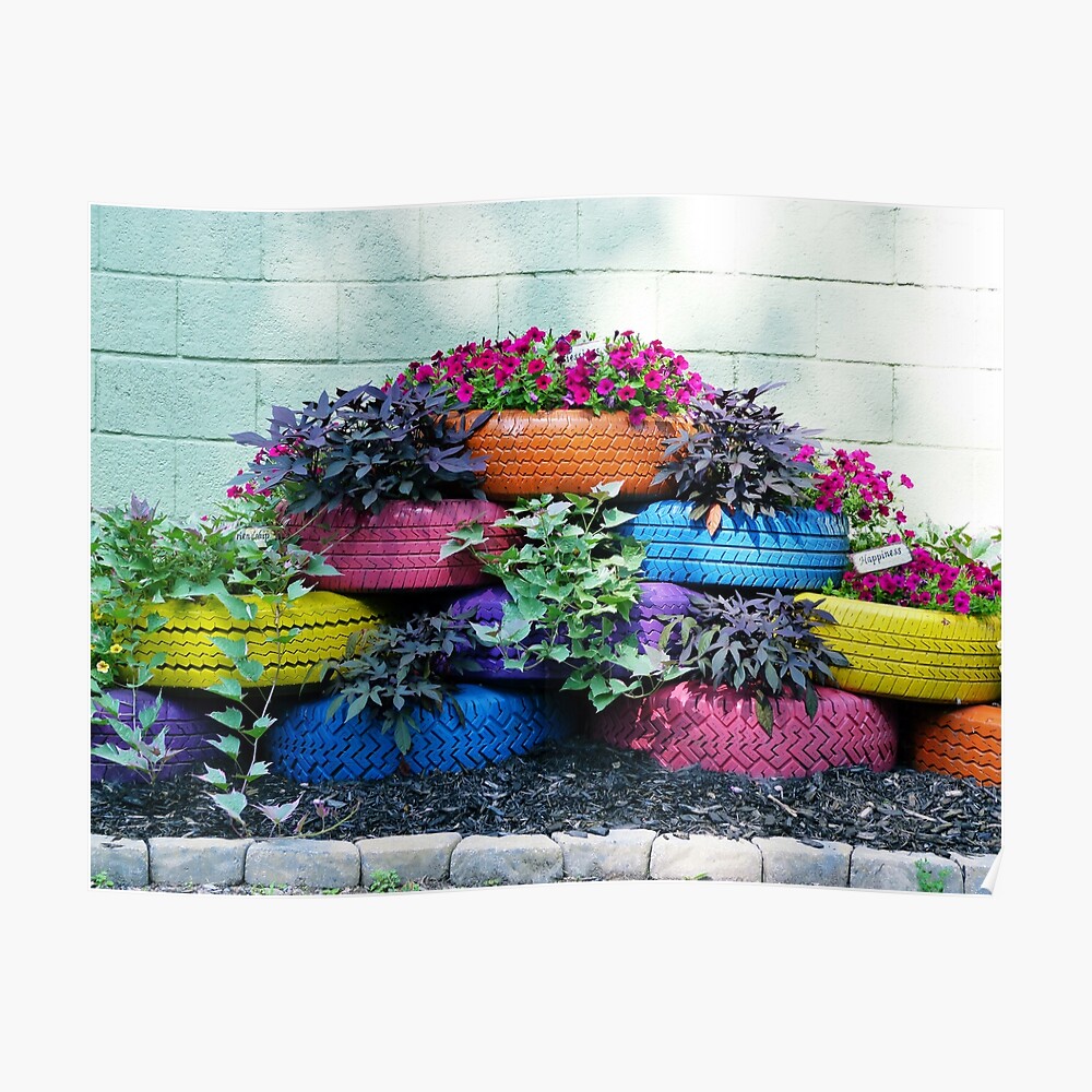 Painted Tires Brightly Colored Tire Planters Flowers Art Print By