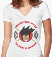 Emergency alert system- Boy robot on the loose! Women's Fitted V-Neck T-Shirt