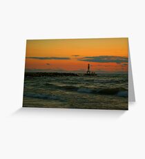 Lake Michigan Pier with People Greeting Card